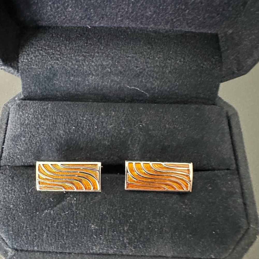 Men’s Silver Toned Cuff Links Yellow Gold Glass